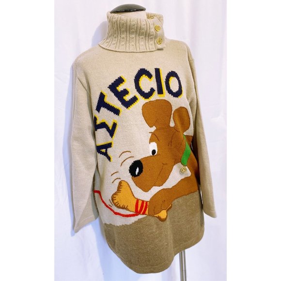 Sweaters - Vintage Graphic Dog Cartoon Sweater Pullover Turtl